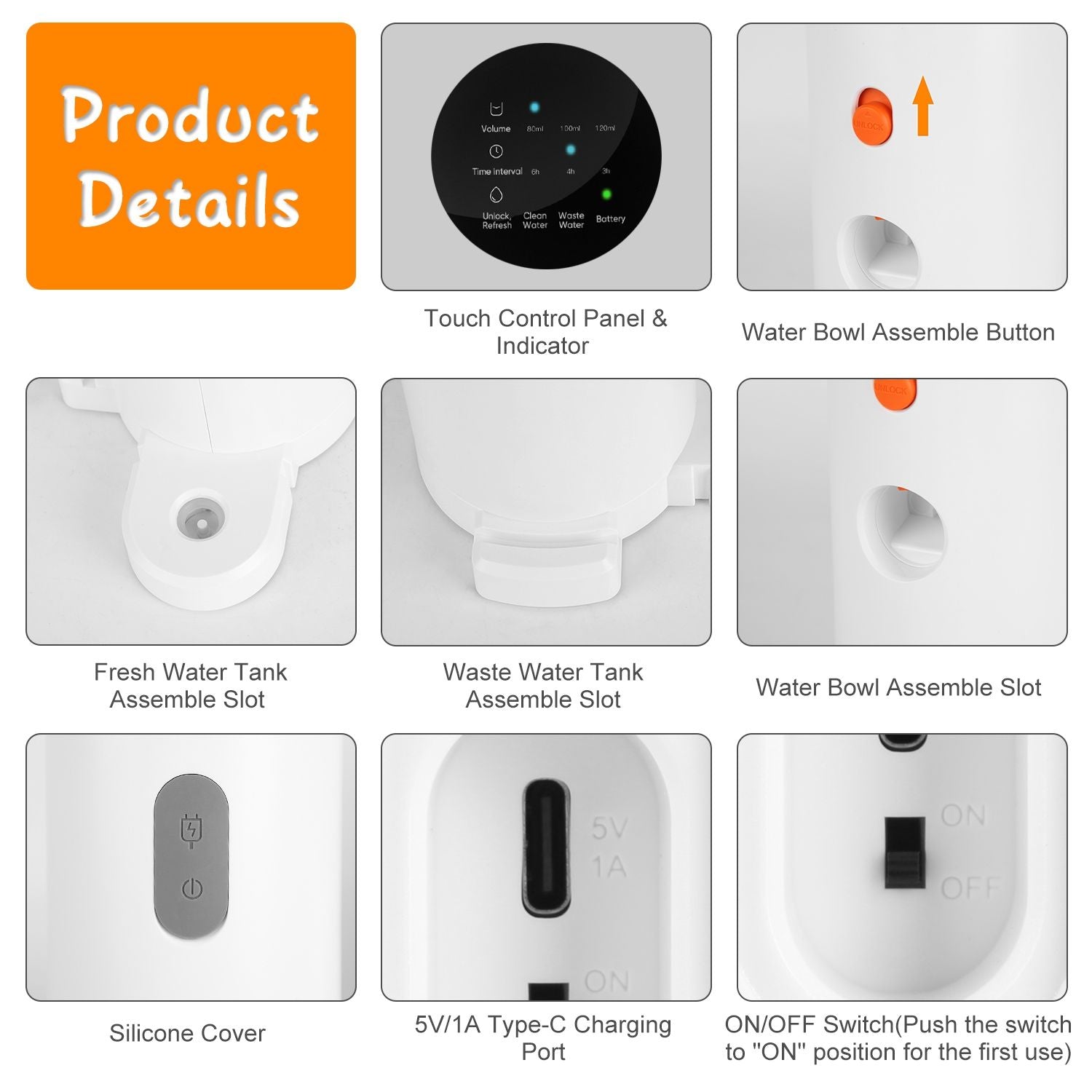 Self-Refilling Pet Water Fountain with Touch Timer Controls
