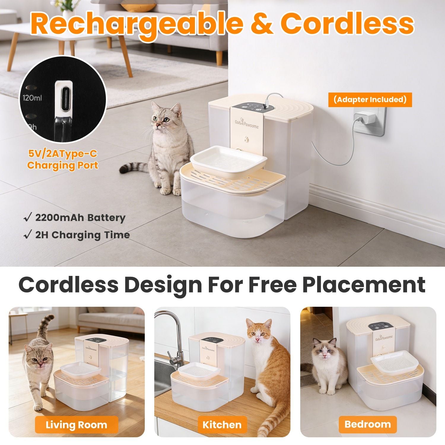 Smart Pet Water Fountain Automatic Cat Water Dispenser 4.5L Cordless Rechargeable Dog Water Fountain