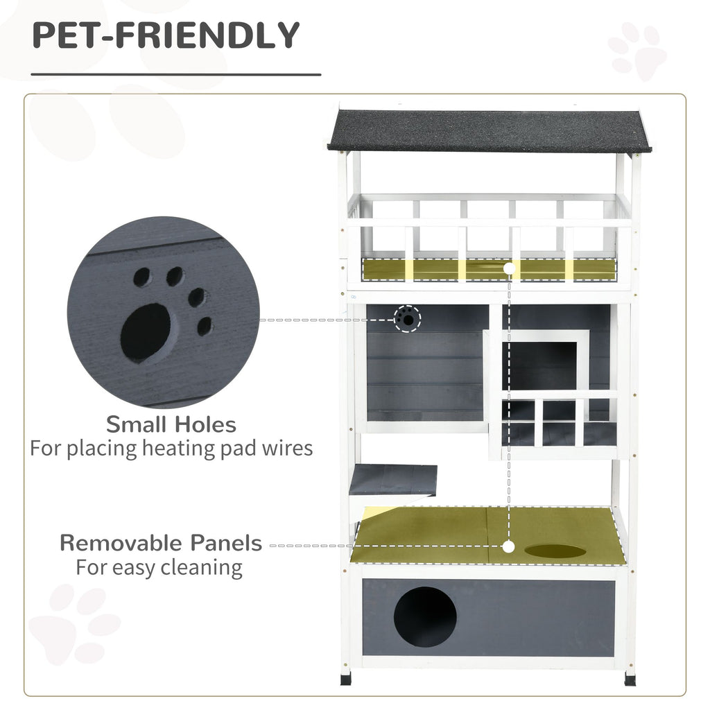 Solid furniture-style 4-Floor Cat Condo with Litter Box Space