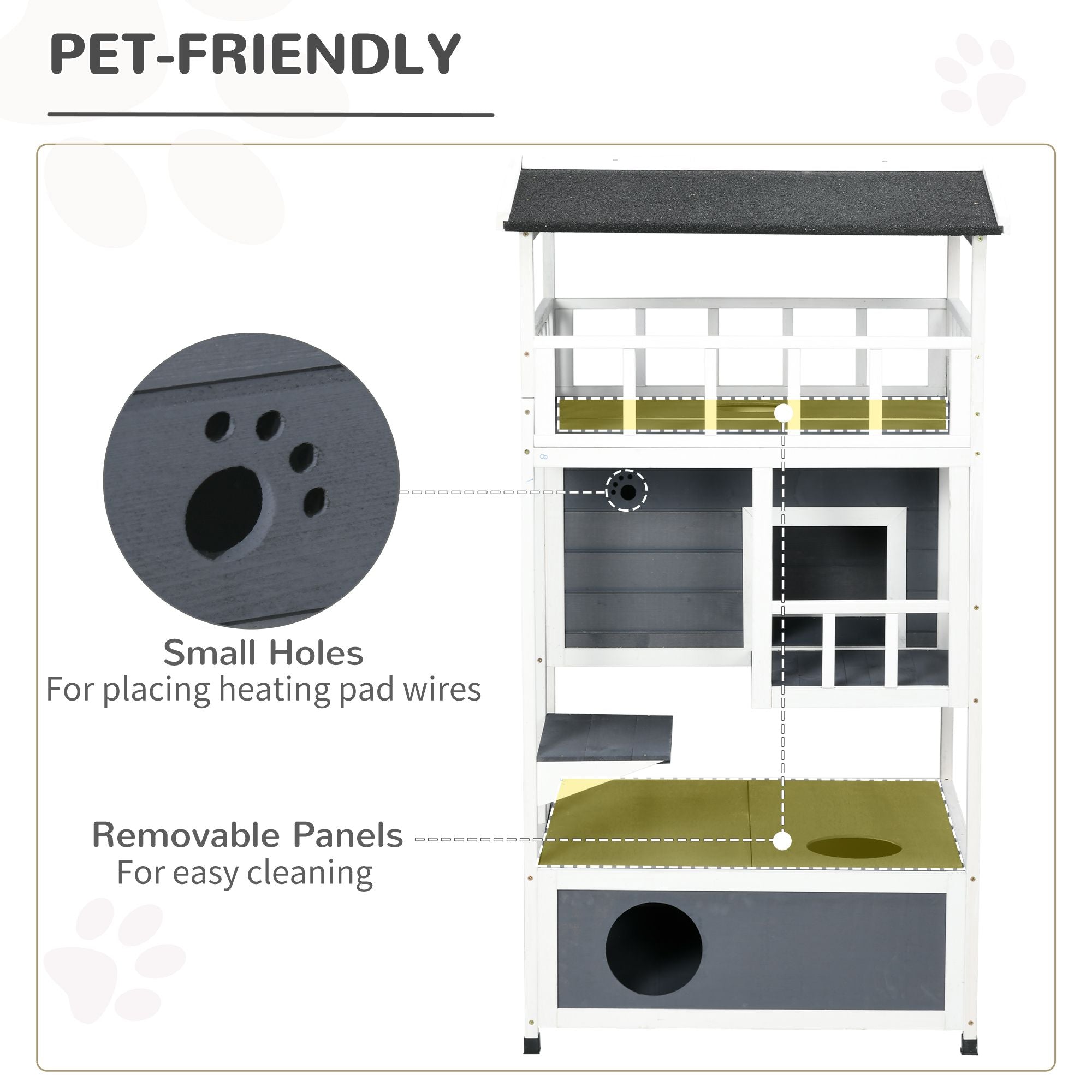 Solid furniture-style 4-Floor Cat Condo with Litter Box Space