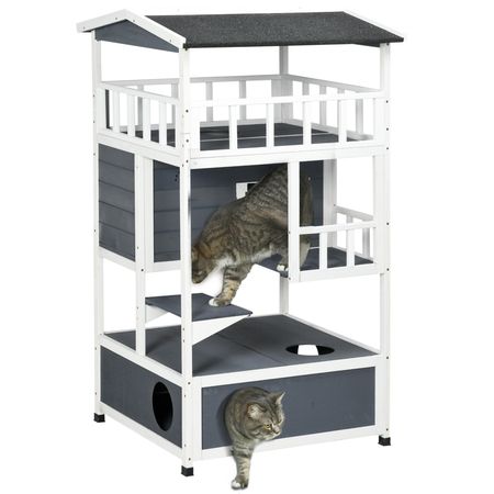 Solid furniture-style 4-Floor Cat Condo with Litter Box Space