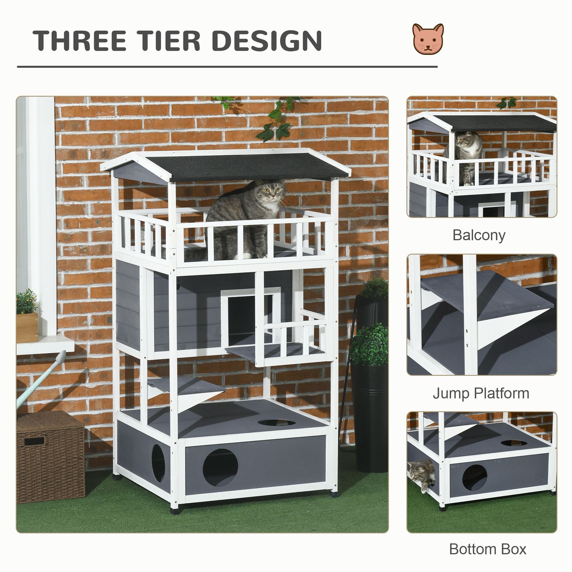 Solid furniture-style 4-Floor Cat Condo with Litter Box Space