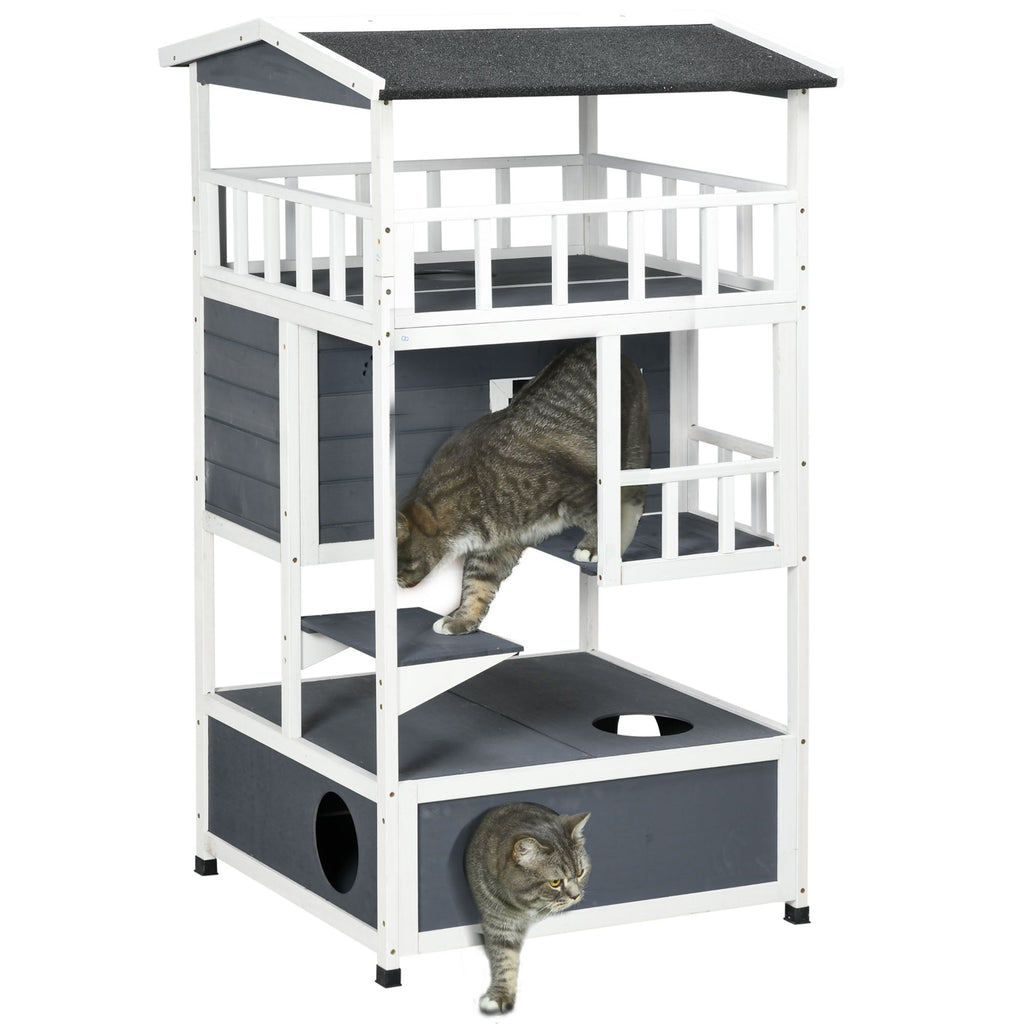 Solid furniture-style 4-Floor Cat Condo with Litter Box Space
