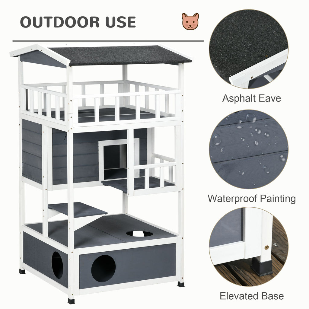 Solid furniture-style 4-Floor Cat Condo with Litter Box Space