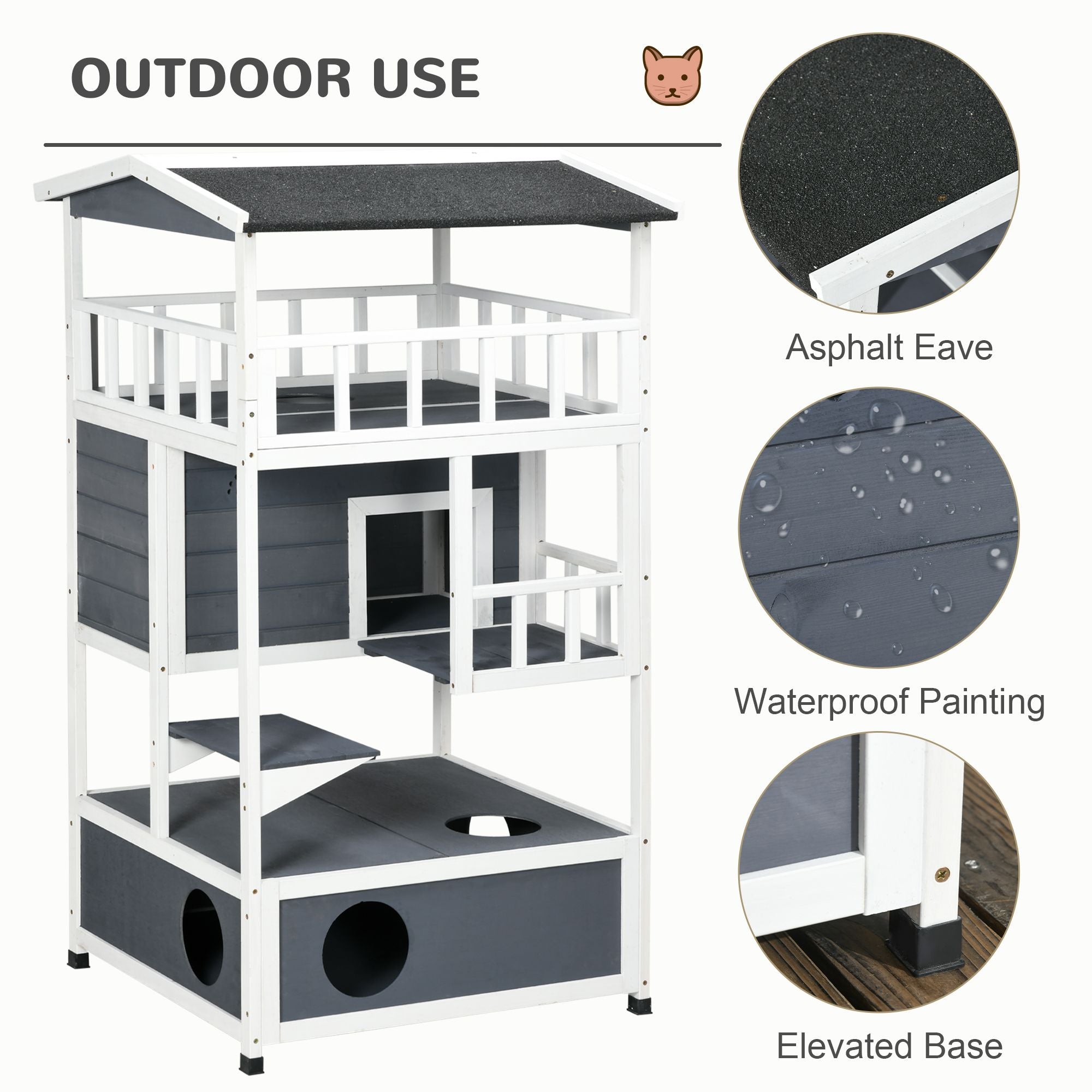 Solid furniture-style 4-Floor Cat Condo with Litter Box Space