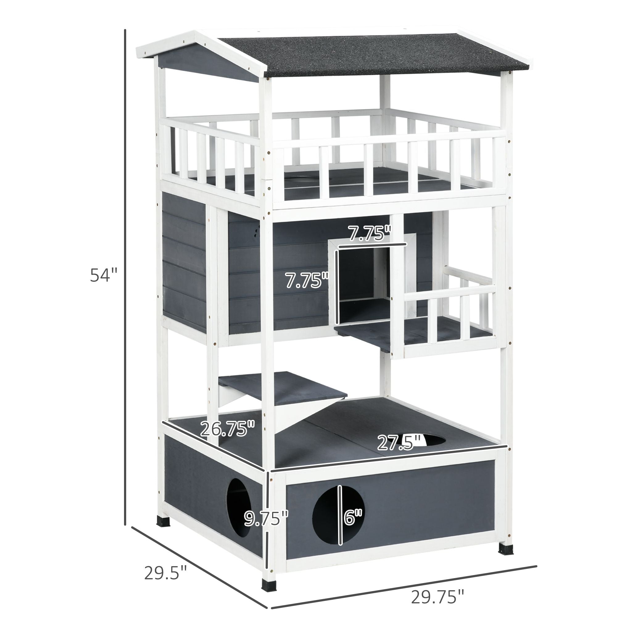 Solid furniture-style 4-Floor Cat Condo with Litter Box Space