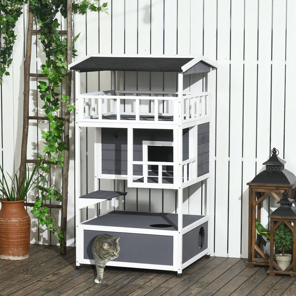 Solid furniture-style 4-Floor Cat Condo with Litter Box Space