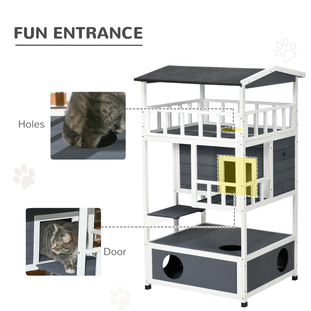 Solid furniture-style 4-Floor Cat Condo with Litter Box Space