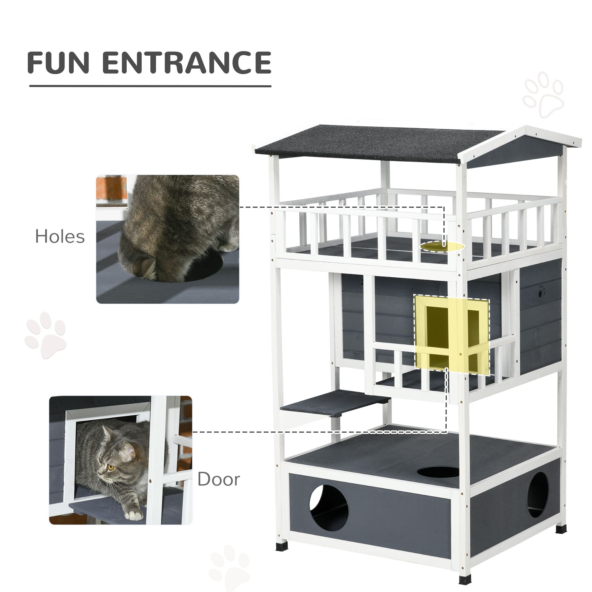 Solid furniture-style 4-Floor Cat Condo with Litter Box Space