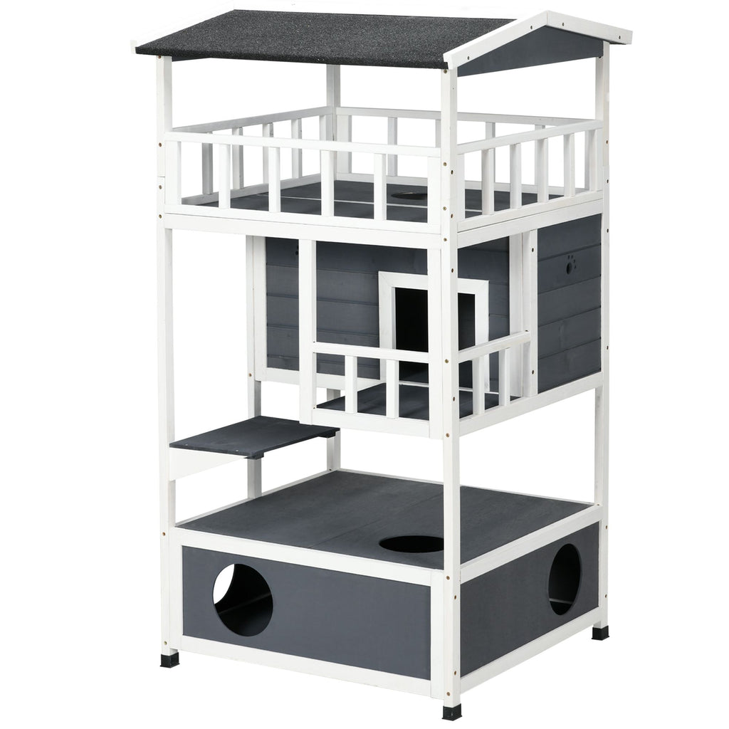 Solid furniture-style 4-Floor Cat Condo with Litter Box Space