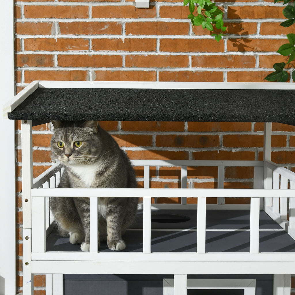 Solid furniture-style 4-Floor Cat Condo with Litter Box Space