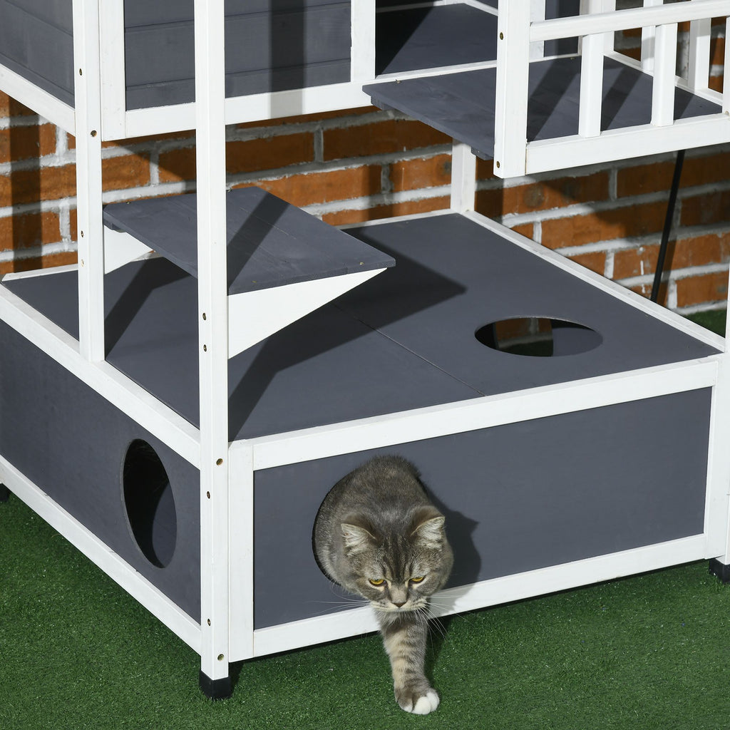 Solid furniture-style 4-Floor Cat Condo with Litter Box Space