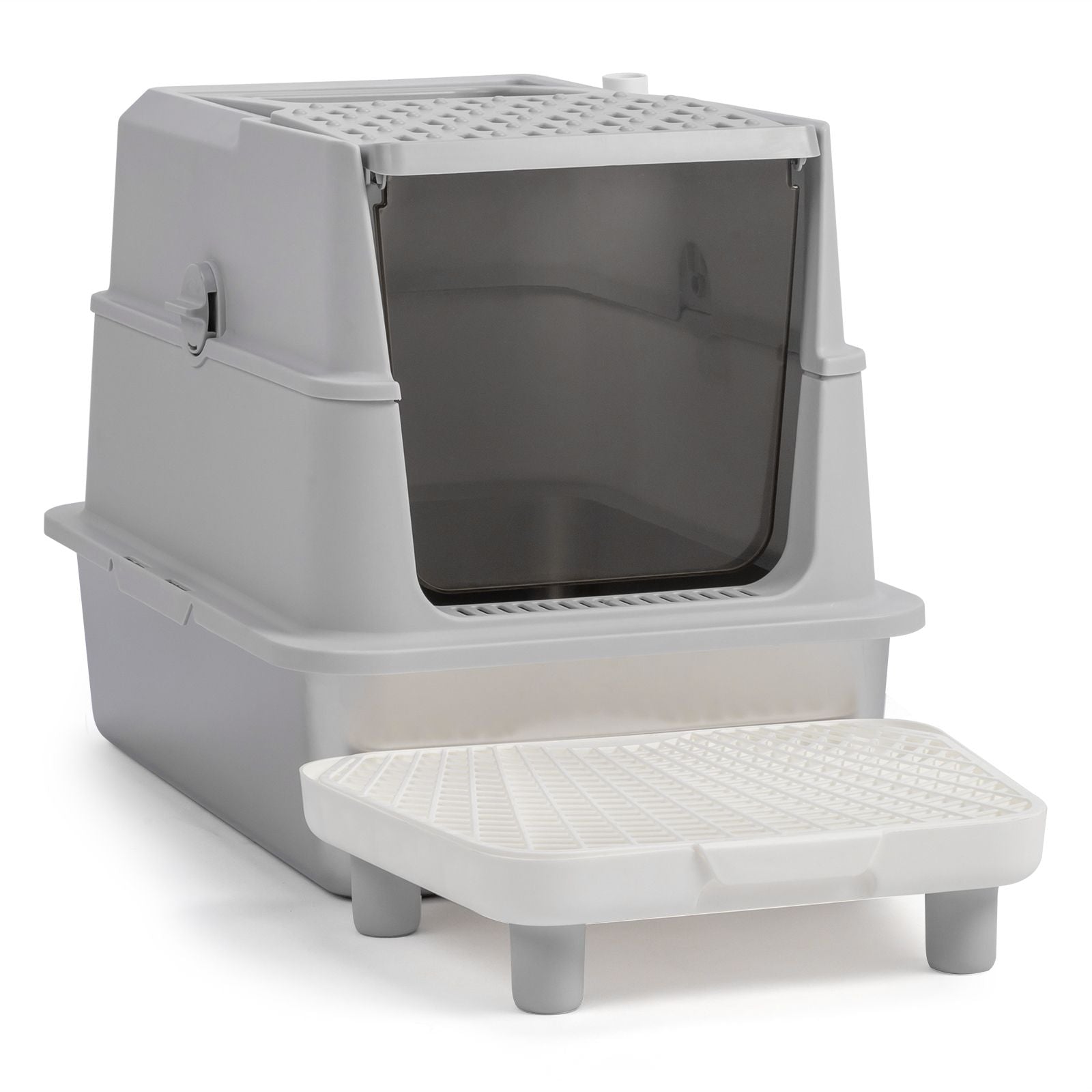Stainless Steel Cat Litter Box, Covered Extra Large Cat Litter Box Enclosure, Metal Kitty Litter Boxes with Lid, Litter Scoop, and Filter Pedal, Anti-Leakage, Non-Stick, Easy to Clean