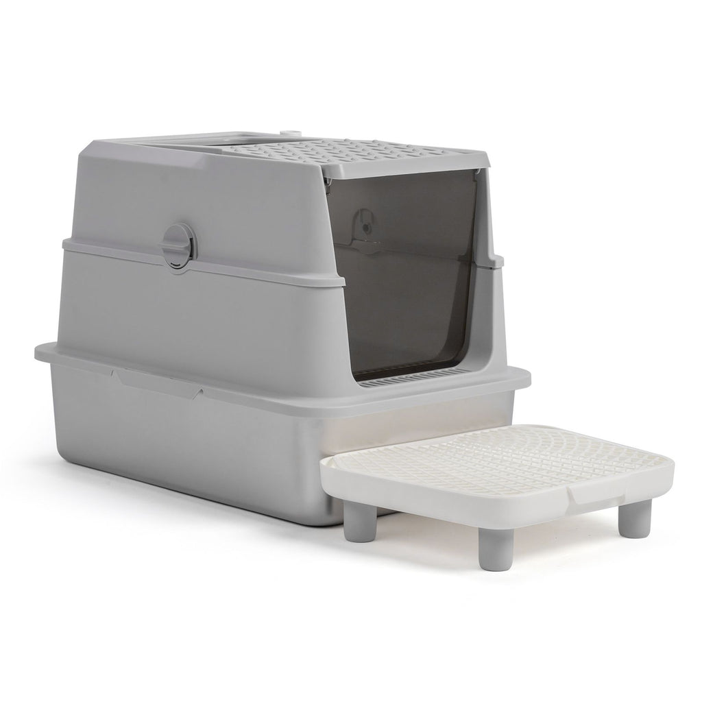Stainless Steel Cat Litter Box, Covered Extra Large Cat Litter Box Enclosure, Metal Kitty Litter Boxes with Lid, Litter Scoop, and Filter Pedal, Anti-Leakage, Non-Stick, Easy to Clean
