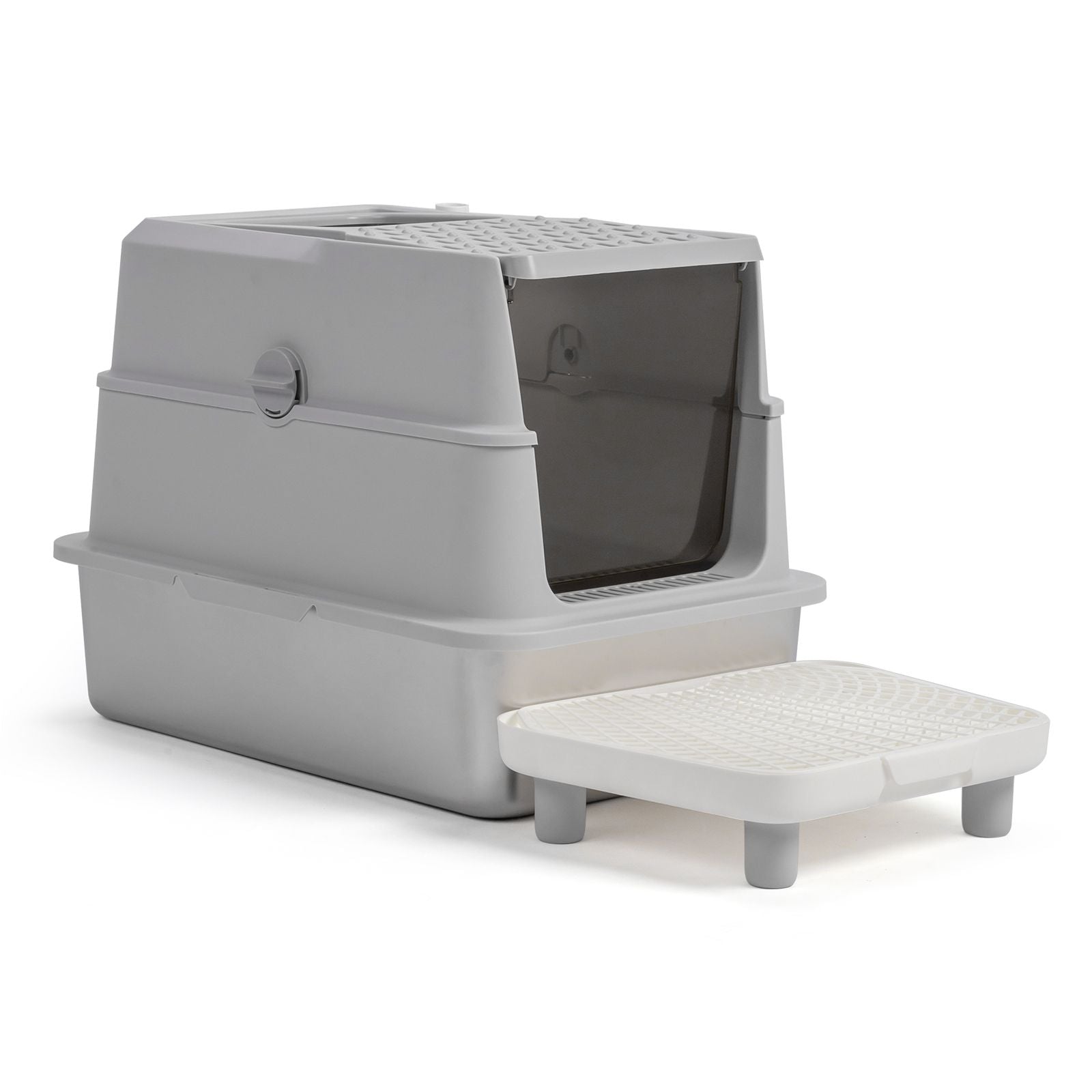 Stainless Steel Cat Litter Box, Covered Extra Large Cat Litter Box Enclosure, Metal Kitty Litter Boxes with Lid, Litter Scoop, and Filter Pedal, Anti-Leakage, Non-Stick, Easy to Clean