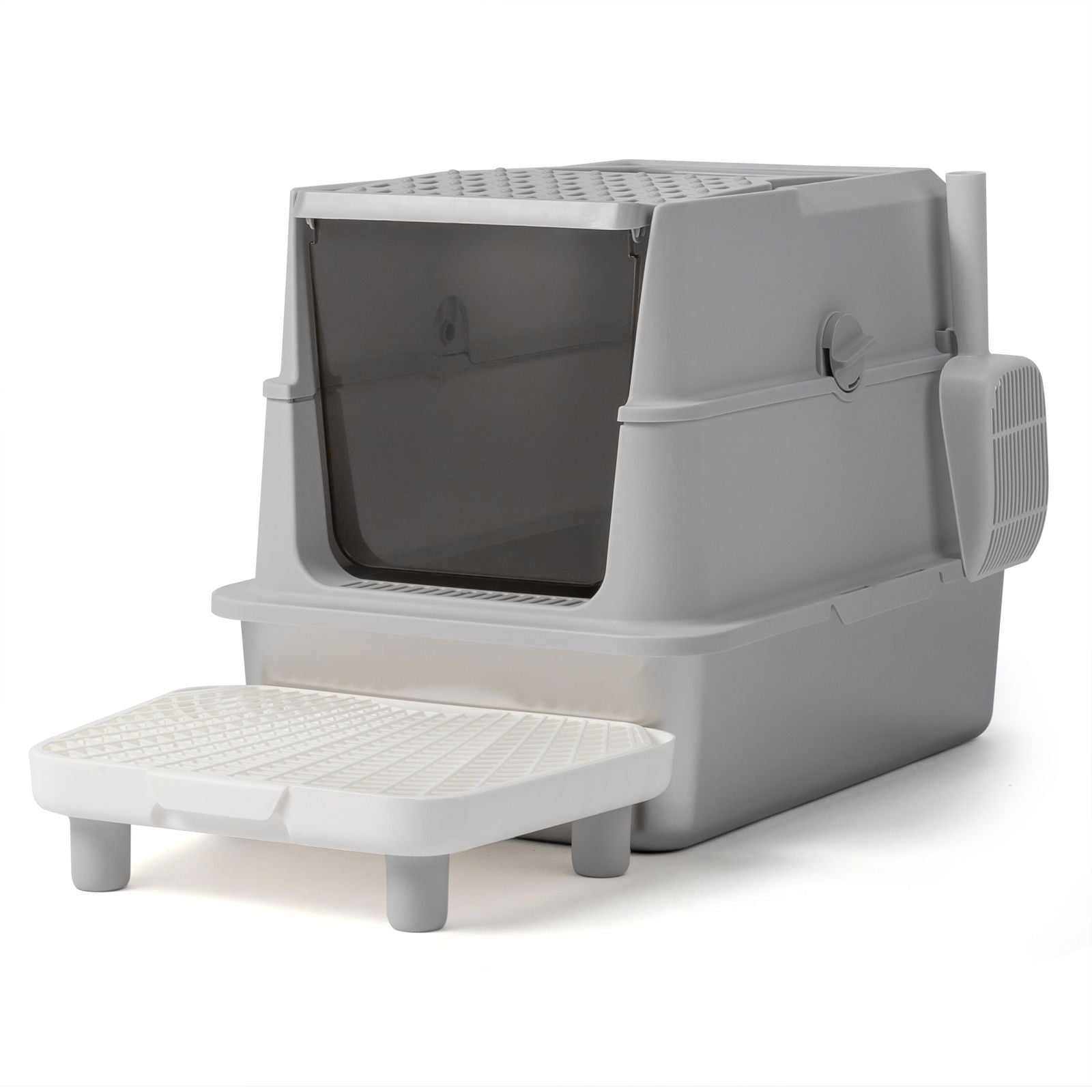 Stainless Steel Cat Litter Box, Covered Extra Large Cat Litter Box Enclosure, Metal Kitty Litter Boxes with Lid, Litter Scoop, and Filter Pedal, Anti-Leakage, Non-Stick, Easy to Clean