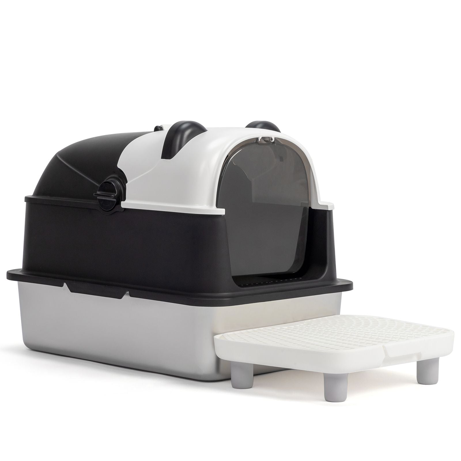 Stainless Steel Cat Litter Box with Panda Design, Extra Large Litter Box with Lid for Big Cats, Enclosed Removable Metal Litter Boxs with High Sided Enclosure & Scoop & Filter Pedal, Anti-Leakage, Non