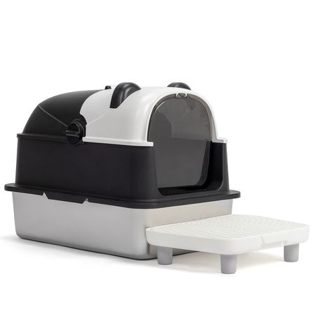 Stainless Steel Cat Litter Box with Panda Design, Extra Large Litter Box with Lid for Big Cats, Enclosed Removable Metal Litter Boxs with High Sided Enclosure & Scoop & Filter Pedal, Anti-Leakage, Non