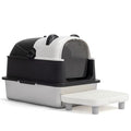 Stainless Steel Cat Litter Box with Panda Design, Extra Large Litter Box with Lid for Big Cats, Enclosed Removable Metal Litter Boxs with High Sided Enclosure & Scoop & Filter Pedal, Anti-Leakage, Non