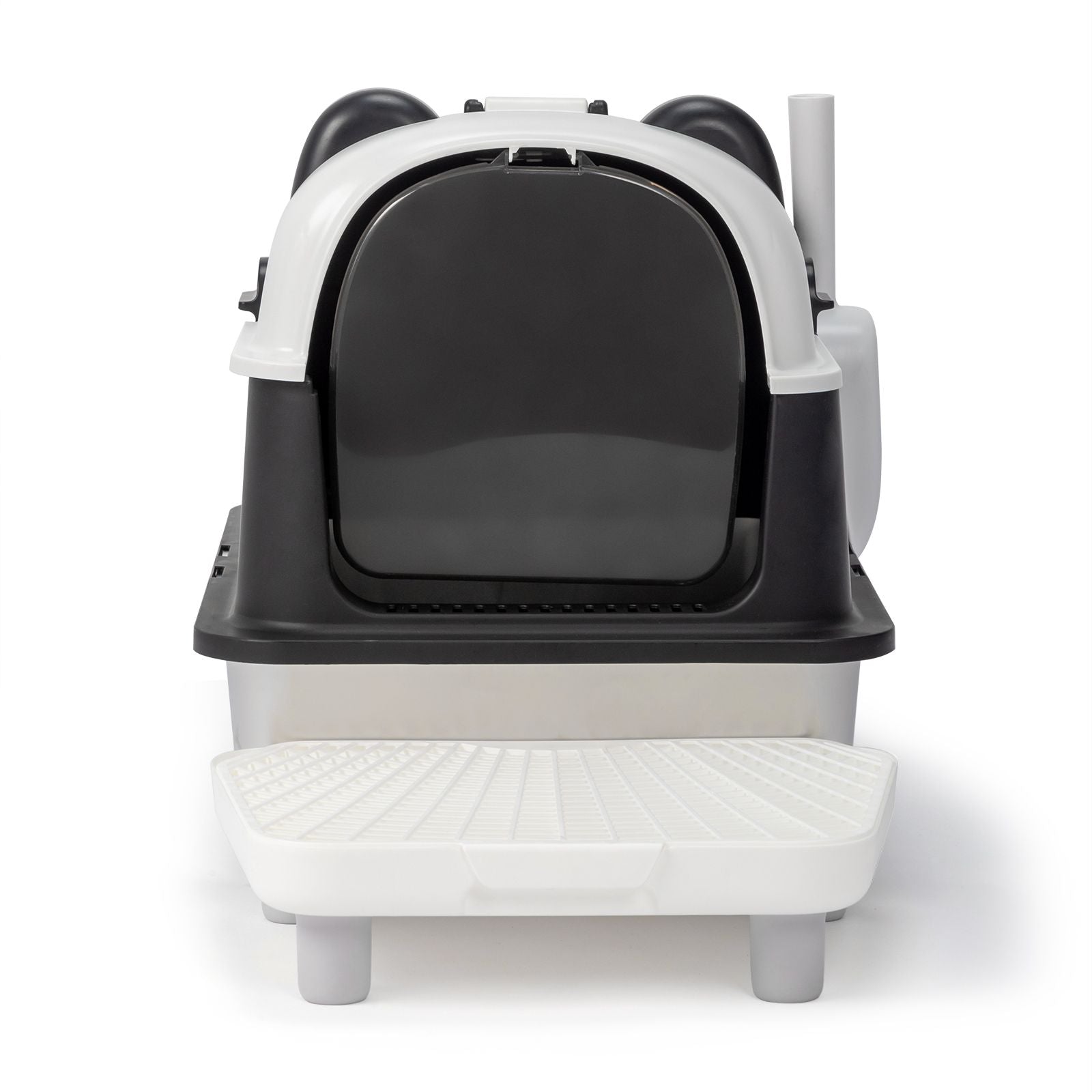 Stainless Steel Cat Litter Box with Panda Design, Extra Large Litter Box with Lid for Big Cats, Enclosed Removable Metal Litter Boxs with High Sided Enclosure & Scoop & Filter Pedal, Anti-Leakage, Non
