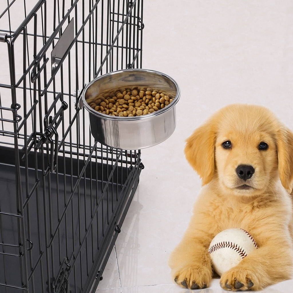 Stainless Steel Dog Bowl Pets Hanging Food Bowl Detachable Pet Cage Food Water Bowl with Clamp Holder