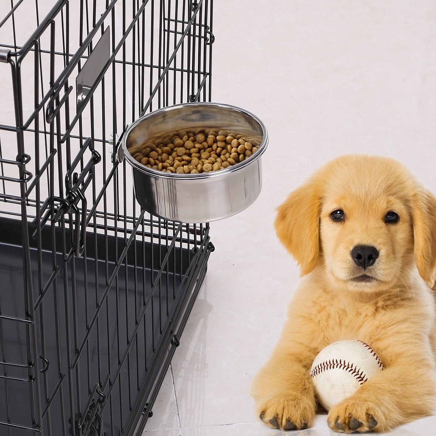 Stainless Steel Dog Bowl Pets Hanging Food Bowl Detachable Pet Cage Food Water Bowl with Clamp Holder