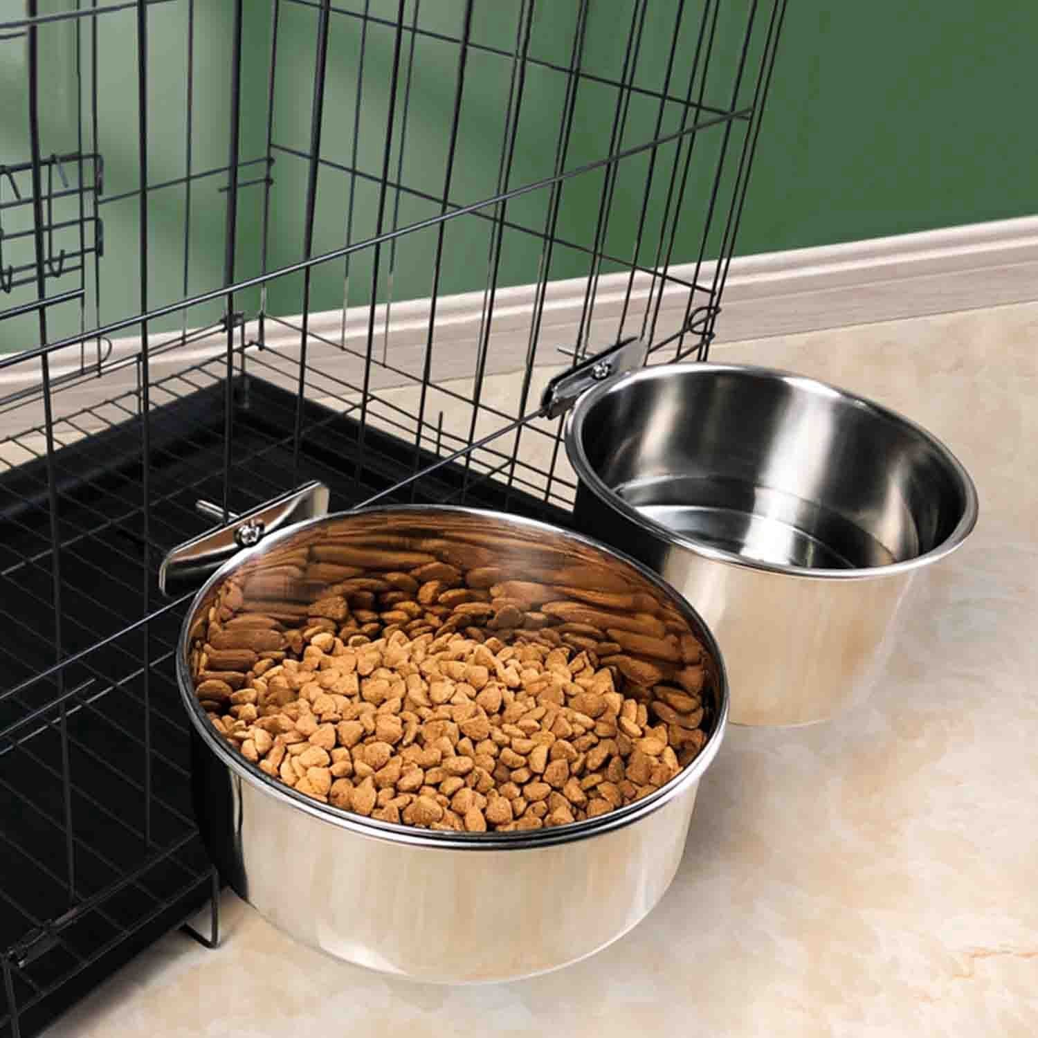 Stainless Steel Dog Bowl Pets Hanging Food Bowl Detachable Pet Cage Food Water Bowl with Clamp Holder