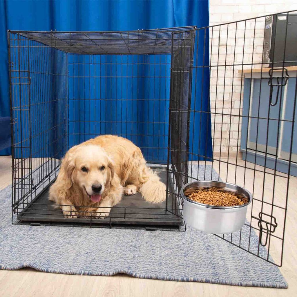 Stainless Steel Dog Bowl Pets Hanging Food Bowl Detachable Pet Cage Food Water Bowl with Clamp Holder