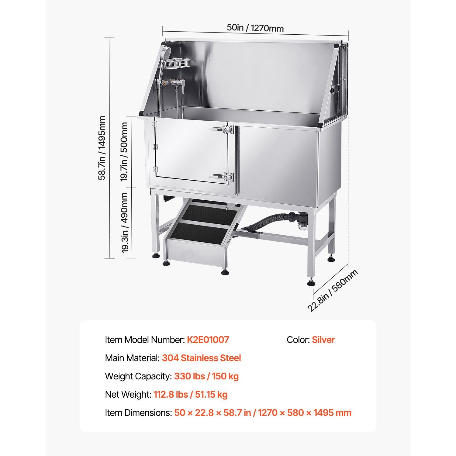 Transform Bath Time: Stainless Steel Dog Washing Station with Ramp & Faucet