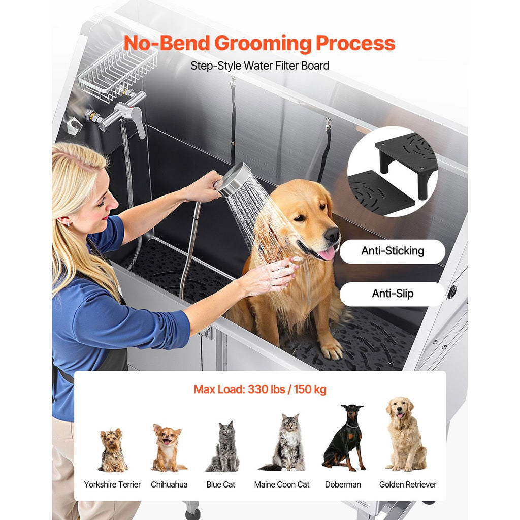 Transform Bath Time: Stainless Steel Dog Washing Station with Ramp & Faucet