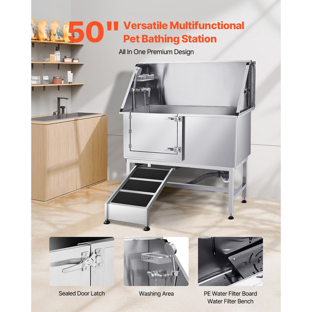 Transform Bath Time: Stainless Steel Dog Washing Station with Ramp & Faucet