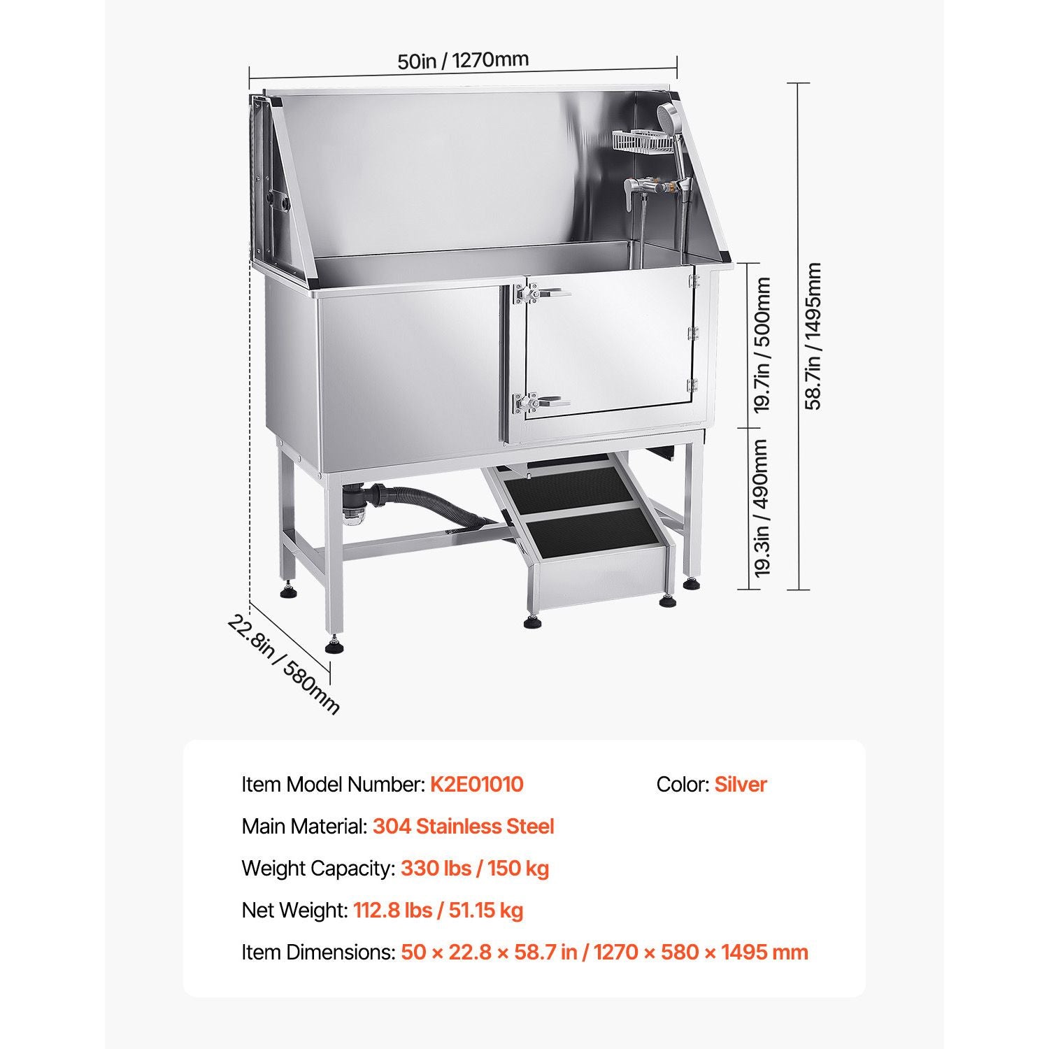 Transform Bath Time: Stainless Steel Dog Washing Station with Ramp & Faucet