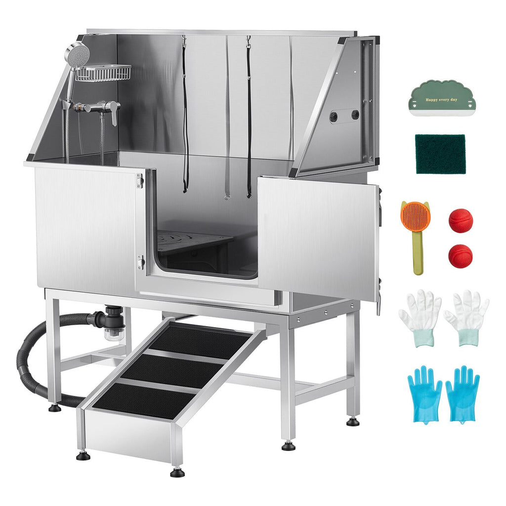 Transform Bath Time: Stainless Steel Dog Washing Station with Ramp & Faucet