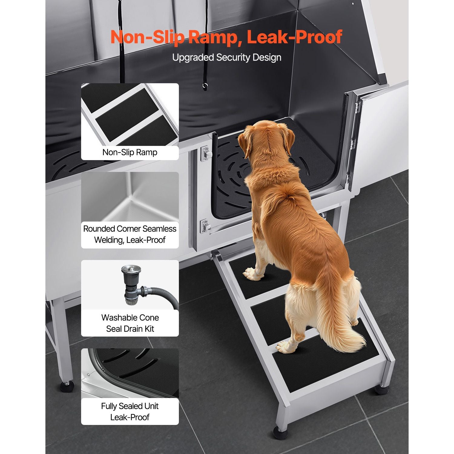 Transform Bath Time: Stainless Steel Dog Washing Station with Ramp & Faucet