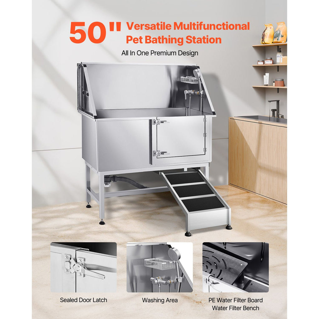 Transform Bath Time: Stainless Steel Dog Washing Station with Ramp & Faucet