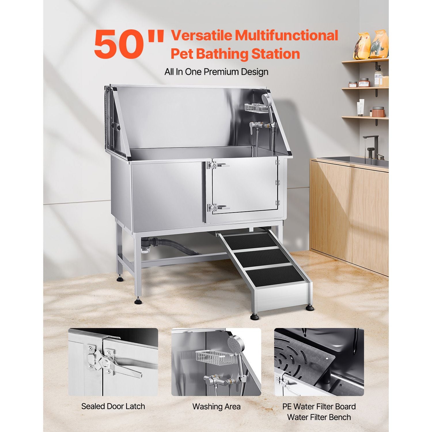 Transform Bath Time: Stainless Steel Dog Washing Station with Ramp & Faucet