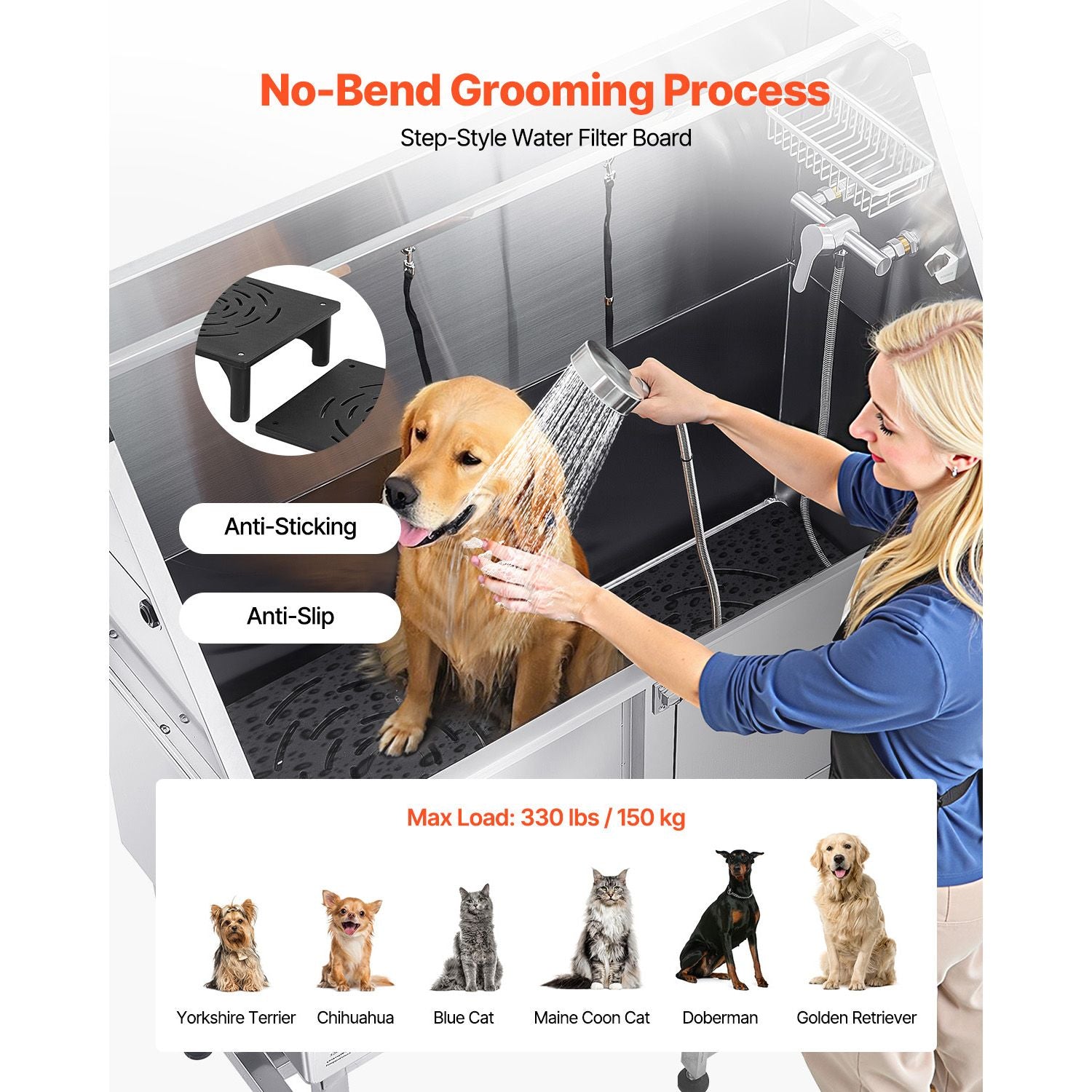 Transform Bath Time: Stainless Steel Dog Washing Station with Ramp & Faucet