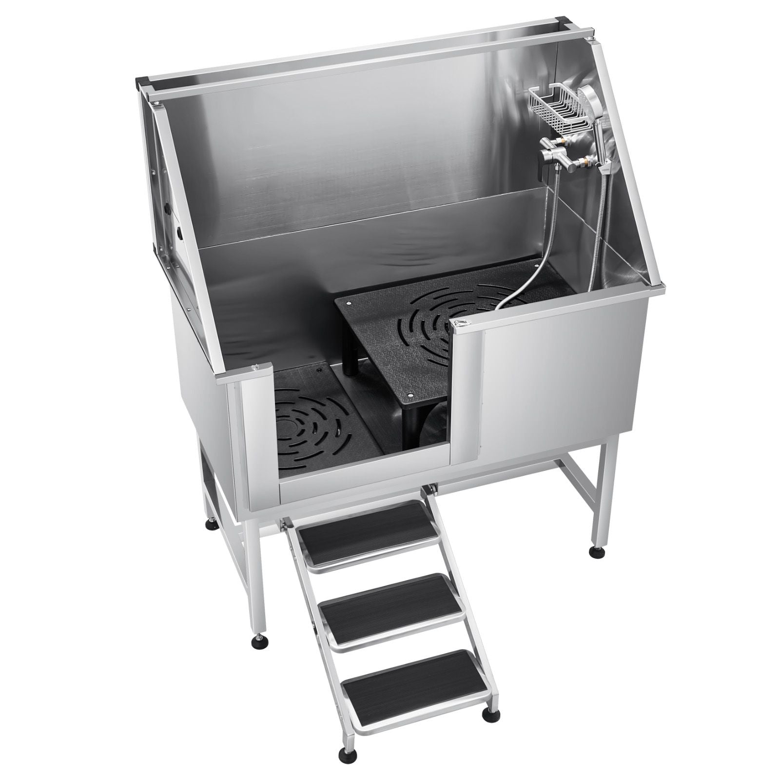 Stainless structured Dog Grooming Tub with Faucet, Showerhead & Anti-Slip Steps