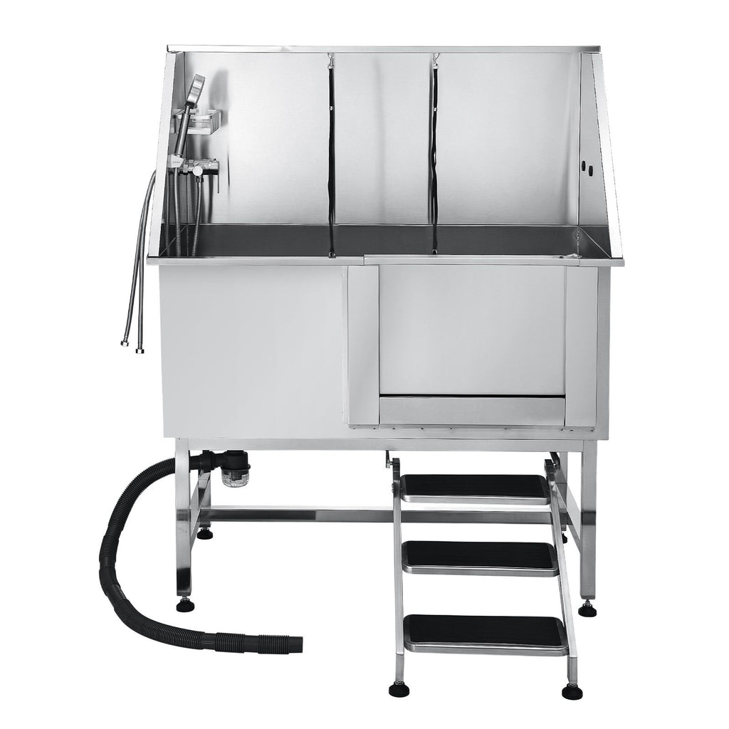 Stainless structured Dog Grooming Tub with Faucet, Showerhead & Anti-Slip Steps