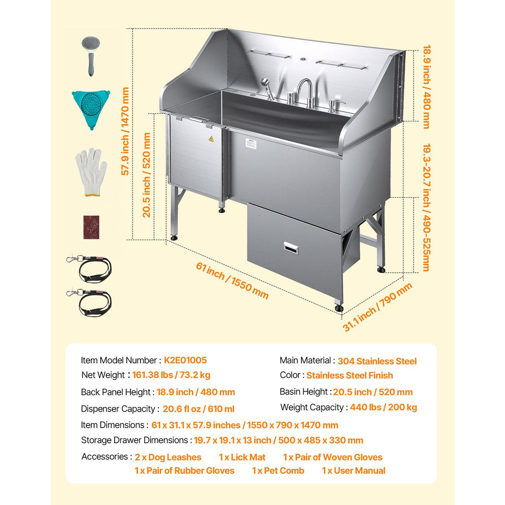 Effortless Dog Baths with Our Stainless Steel Grooming Tub