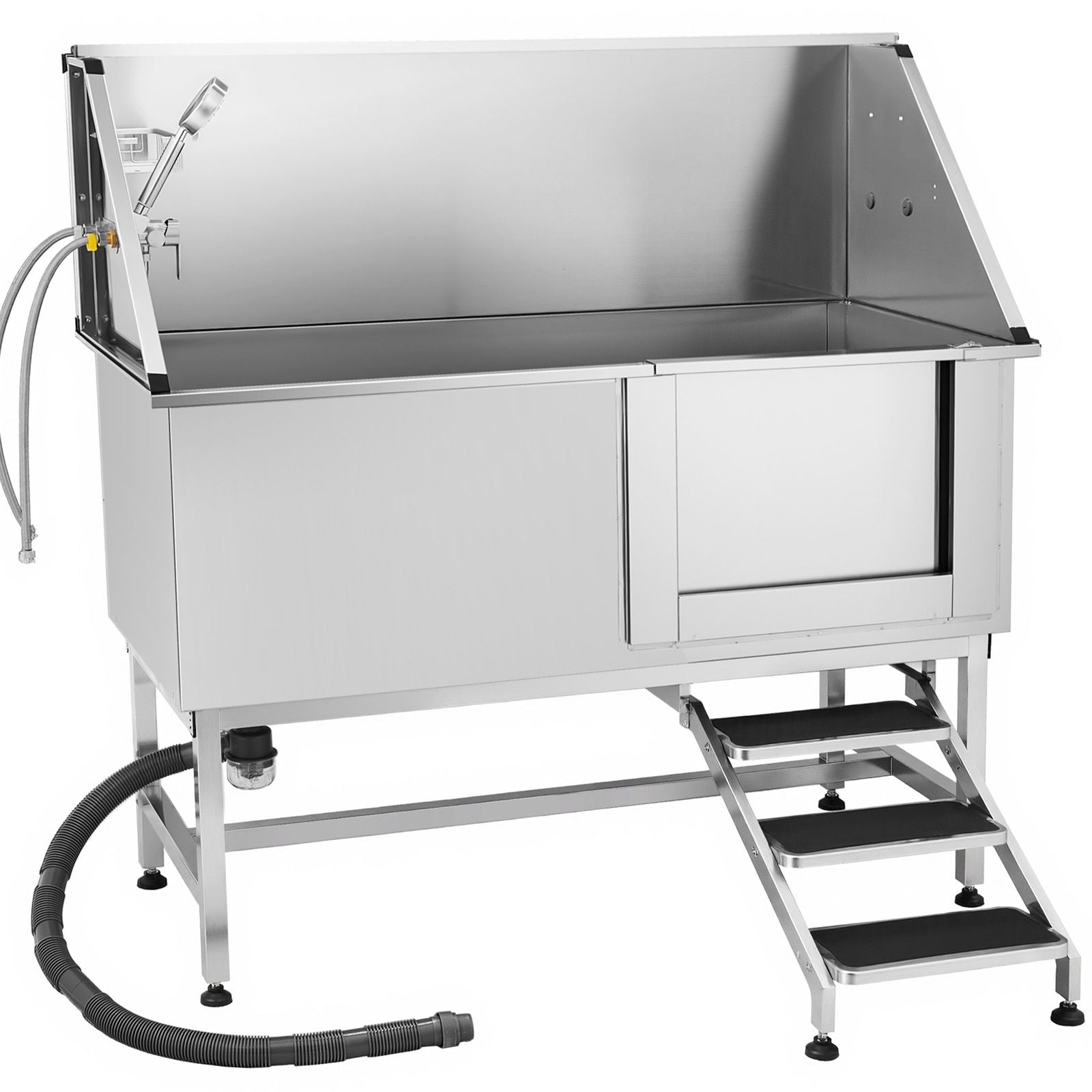 Professional Stainless Steel Dog Washing Station – 62" Grooming Tub with Stairs & Faucet