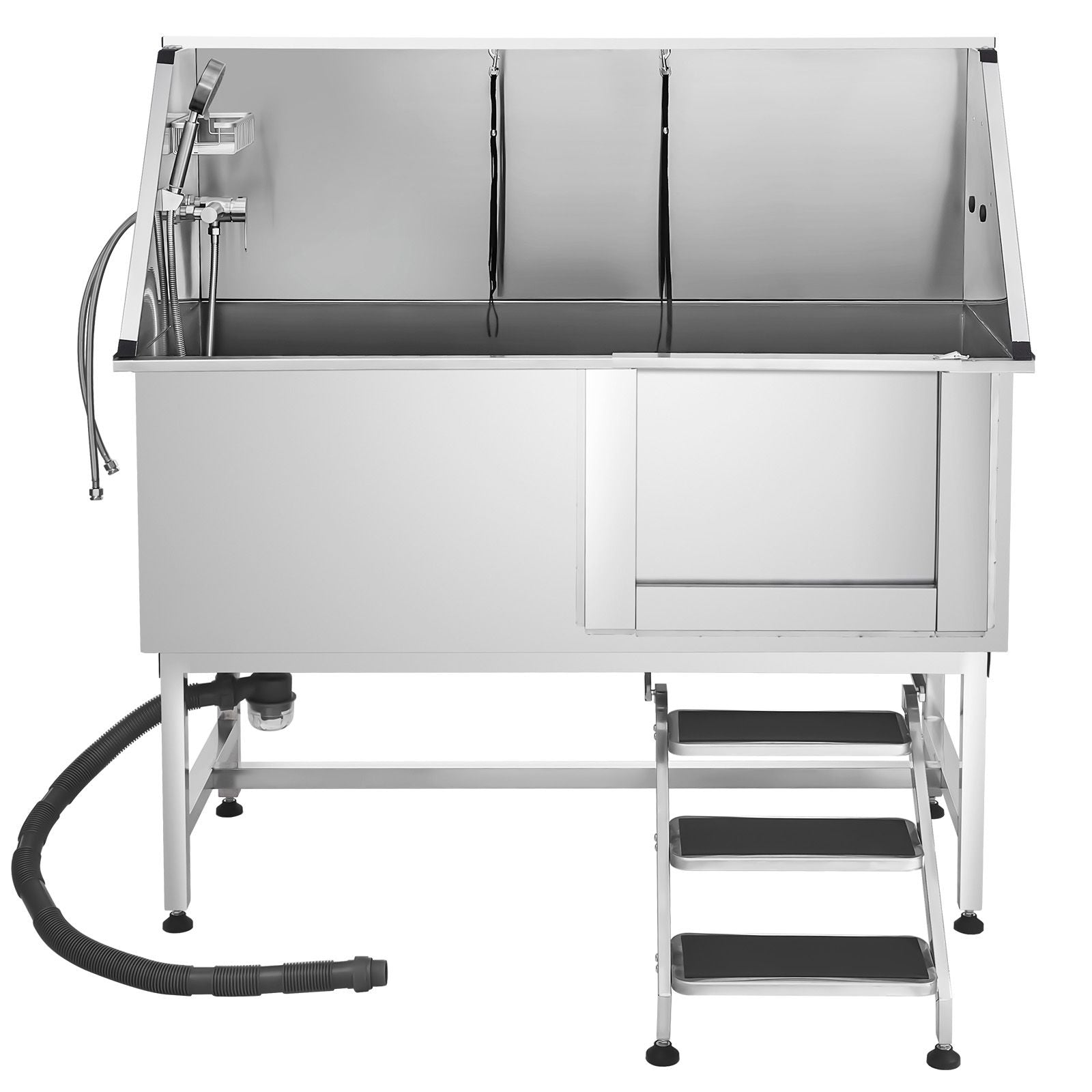 Professional Stainless Steel Dog Washing Station – 62" Grooming Tub with Stairs & Faucet