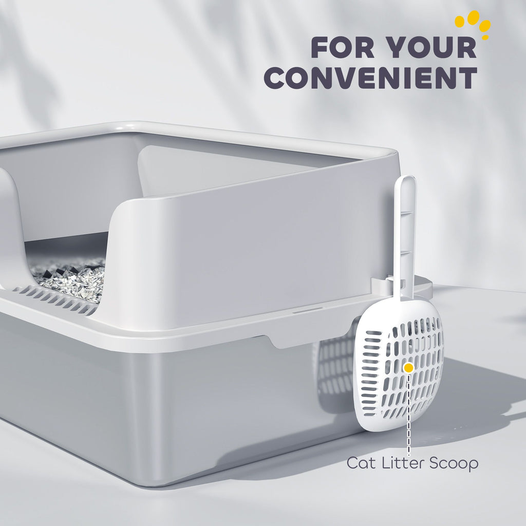 Stainless Steel Litter Box with High Side, Scoop, Easy Cleaning & Anti-Urine Leakage, for Big Cats, Light Gray