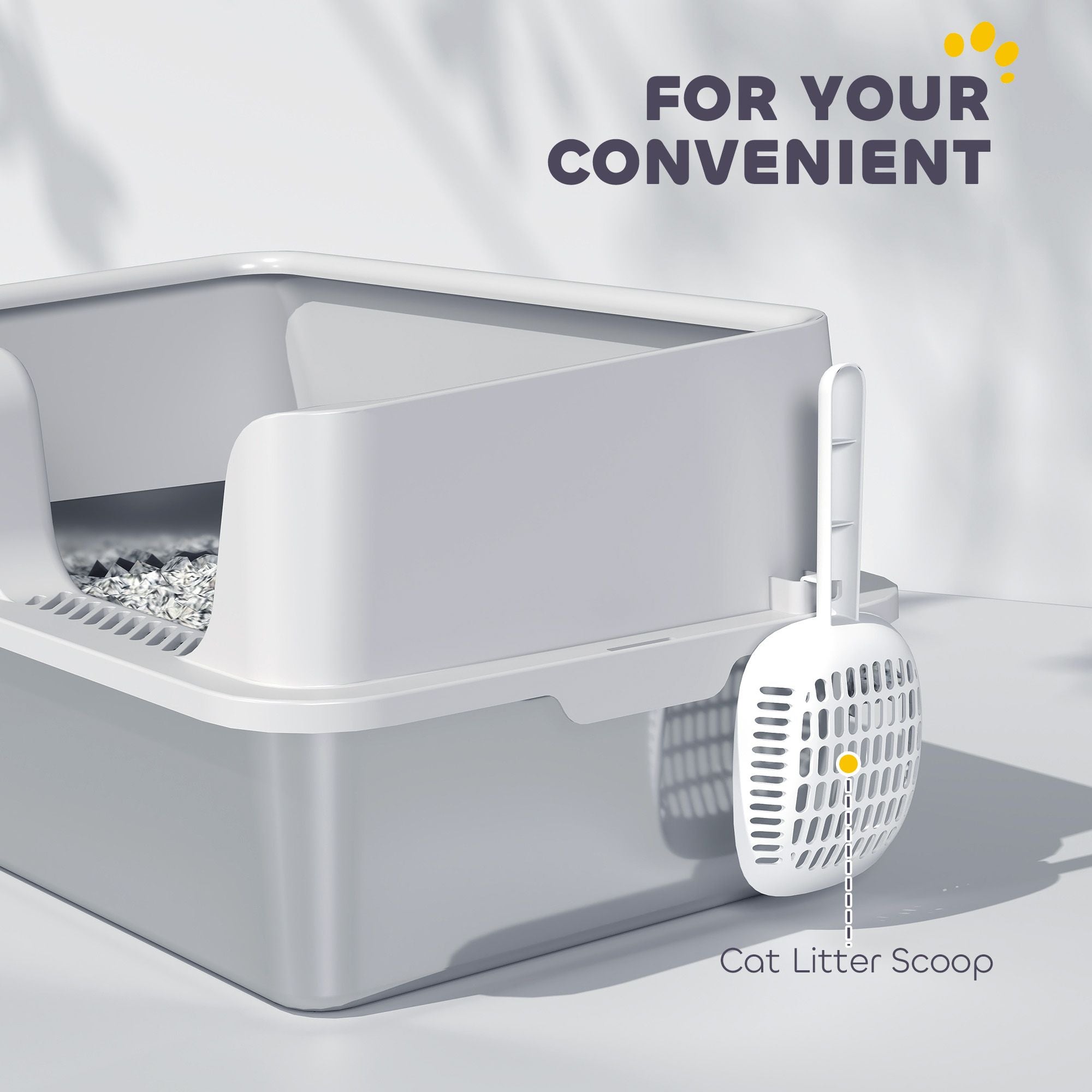 Stainless Steel Litter Box with High Side, Scoop, Easy Cleaning & Anti-Urine Leakage, for Big Cats, Light Gray