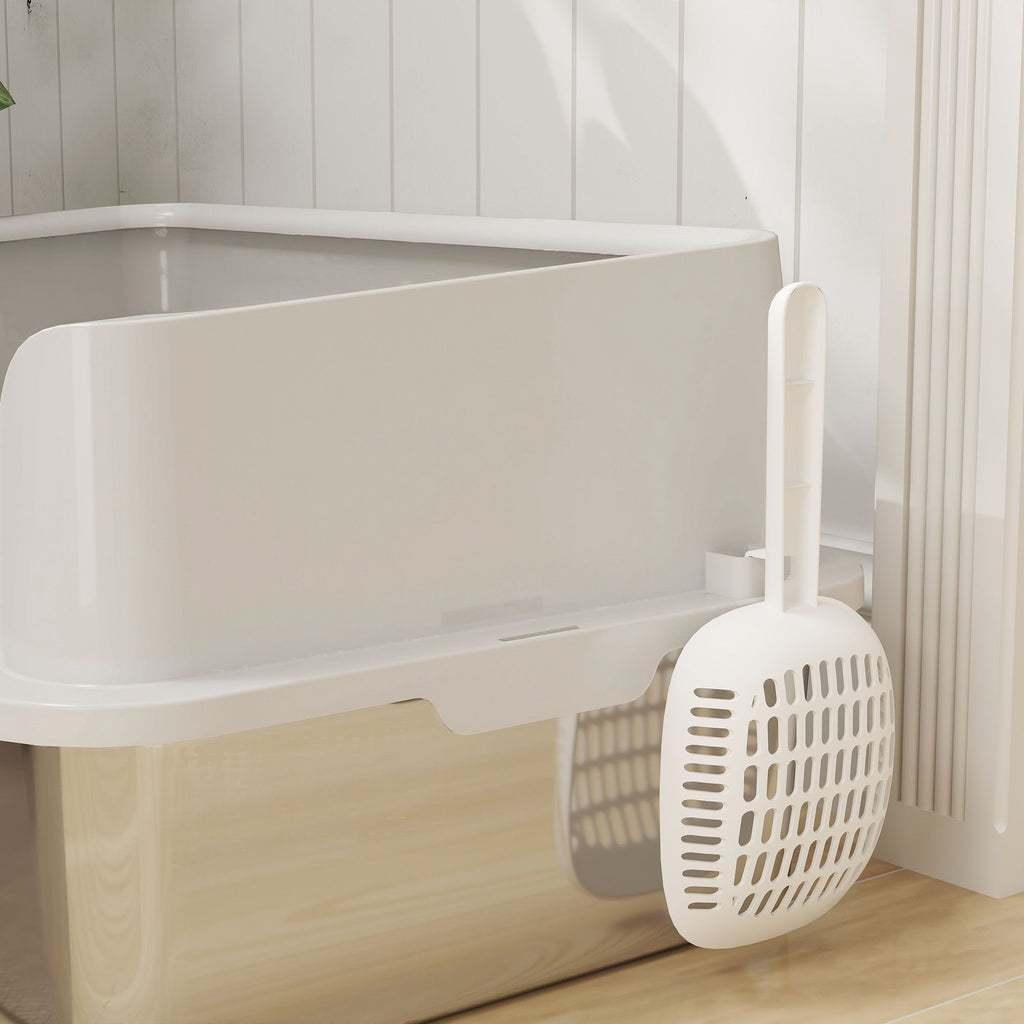 Stainless Steel Litter Box with High Side, Scoop, Easy Cleaning & Anti-Urine Leakage, for Big Cats, Light Gray