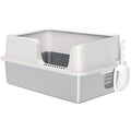 Stainless Steel Litter Box with High Side, Scoop, Easy Cleaning & Anti-Urine Leakage, for Big Cats, Light Gray