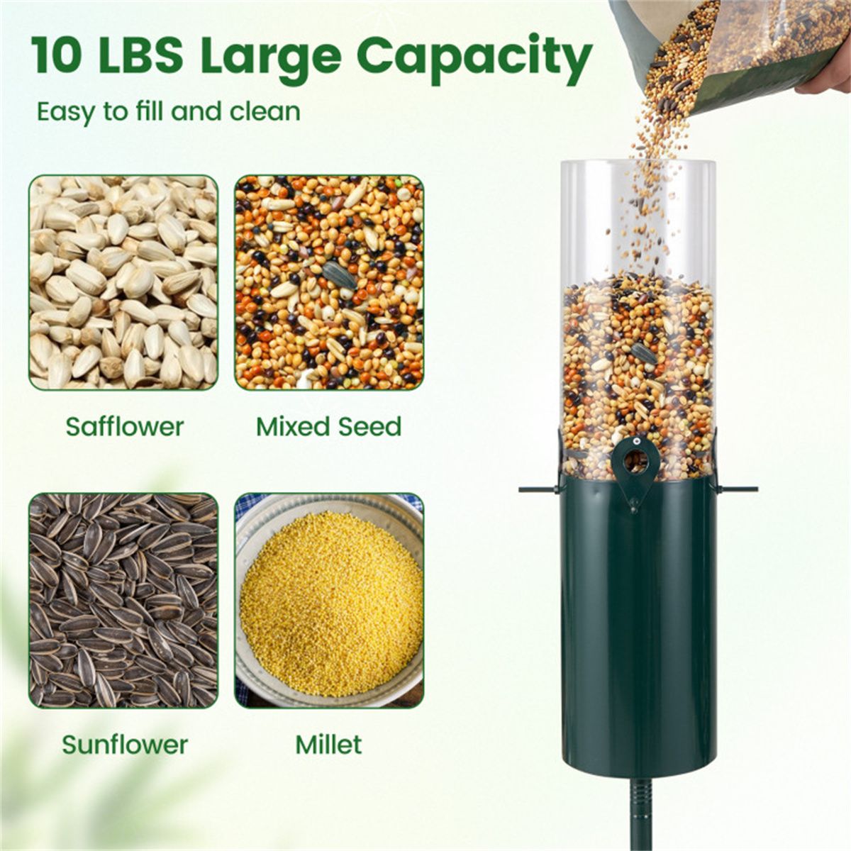 Standing Bird Feeder Squirrel-Proof, 4 Feeding Ports with Perches practical structured & PC Construction