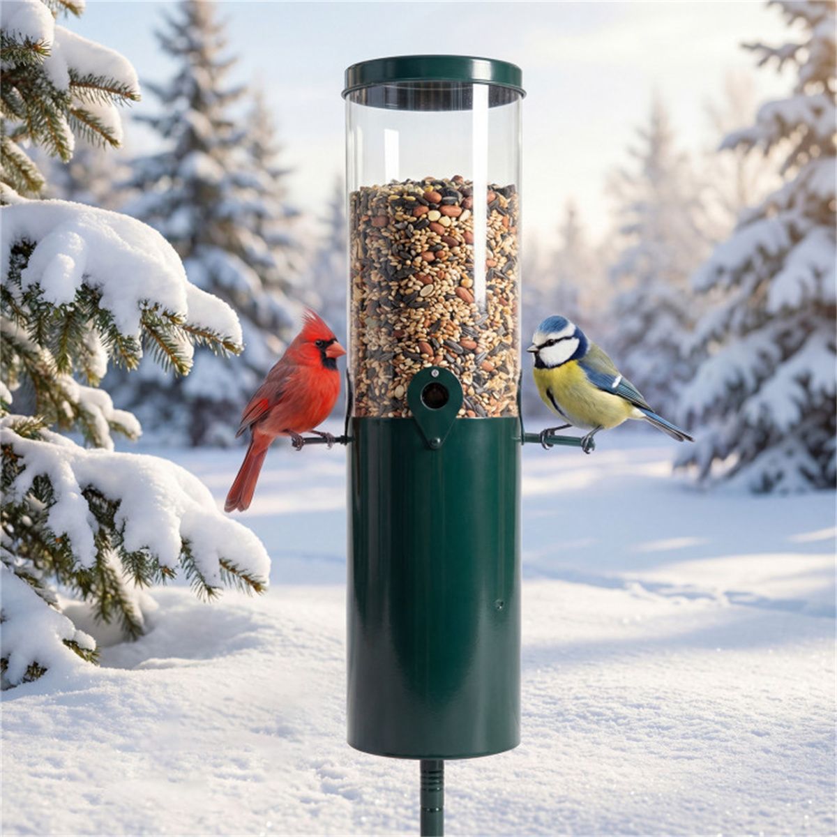 Standing Bird Feeder Squirrel-Proof, 4 Feeding Ports with Perches practical structured & PC Construction
