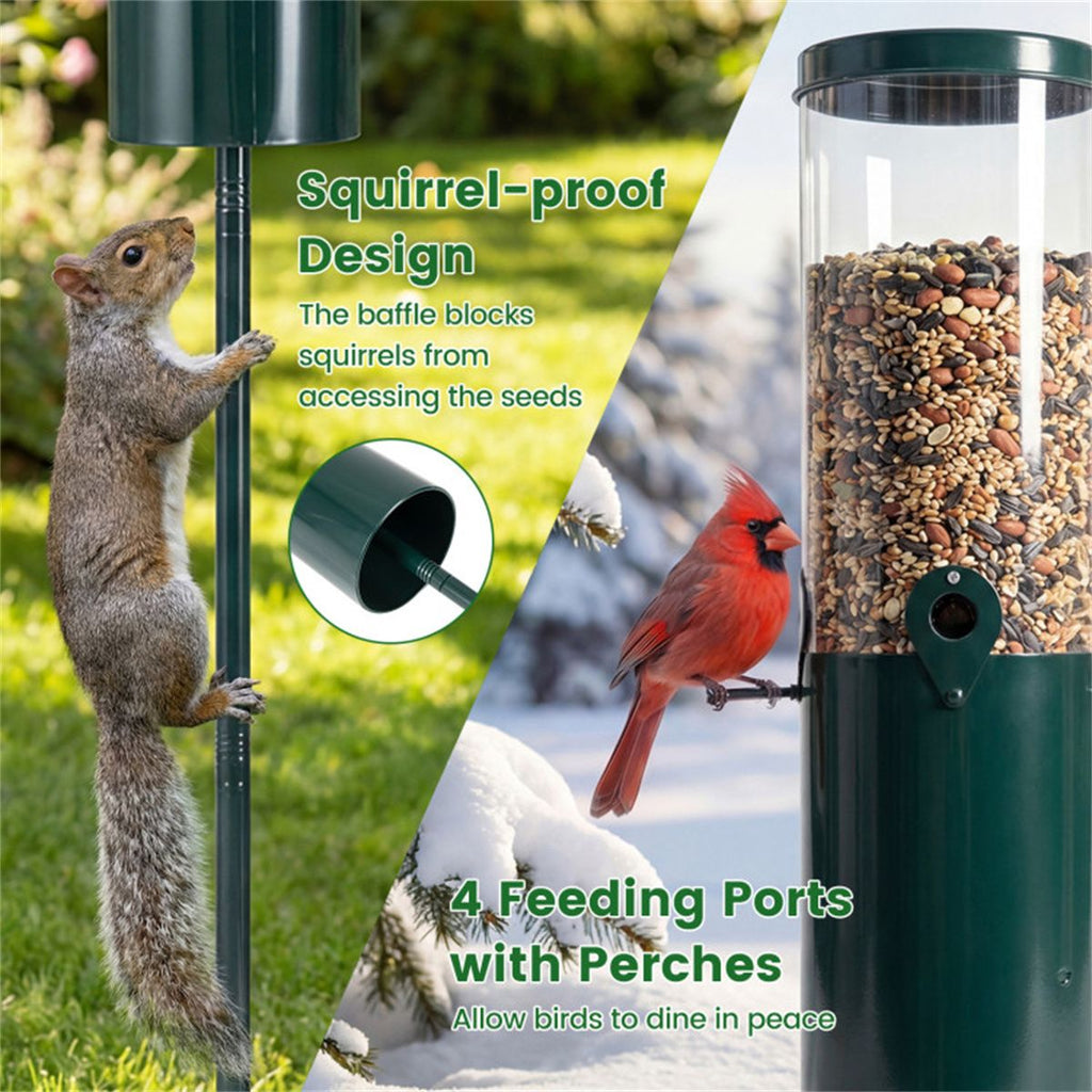 Standing Bird Feeder Squirrel-Proof, 4 Feeding Ports with Perches practical structured & PC Construction