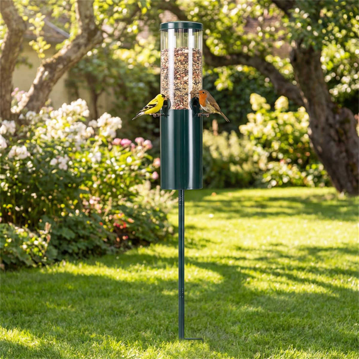 Standing Bird Feeder Squirrel-Proof, 4 Feeding Ports with Perches practical structured & PC Construction